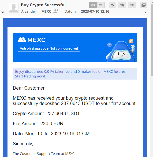 Op deze foto zie je SEPA mogelijkheid bij Mexc Global