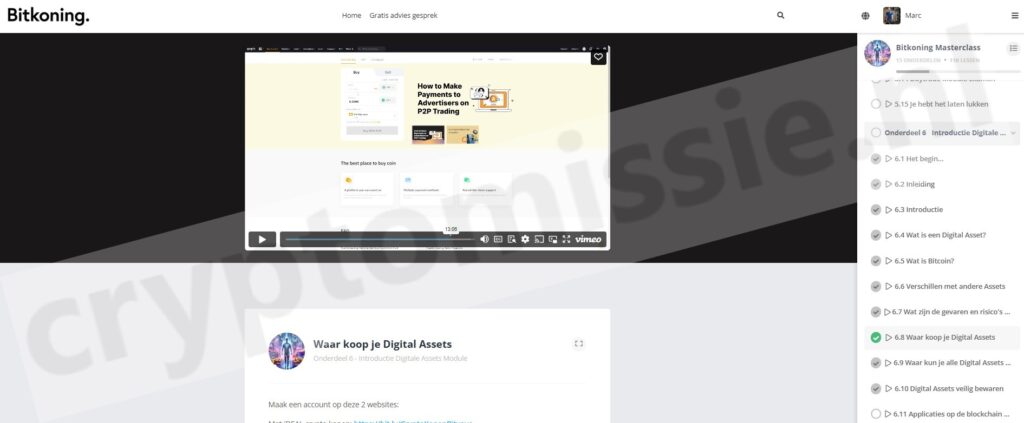 Op deze foto zie je Module 6: Introductie Digitale Assets Module van de Bitkoning Masterclass
