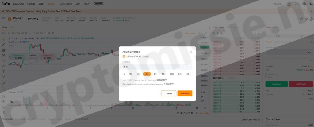 Op deze foto zie je Blofin voor crypto leverage