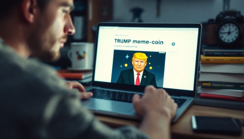 Op deze foto zie je de Memecoin TRUMP